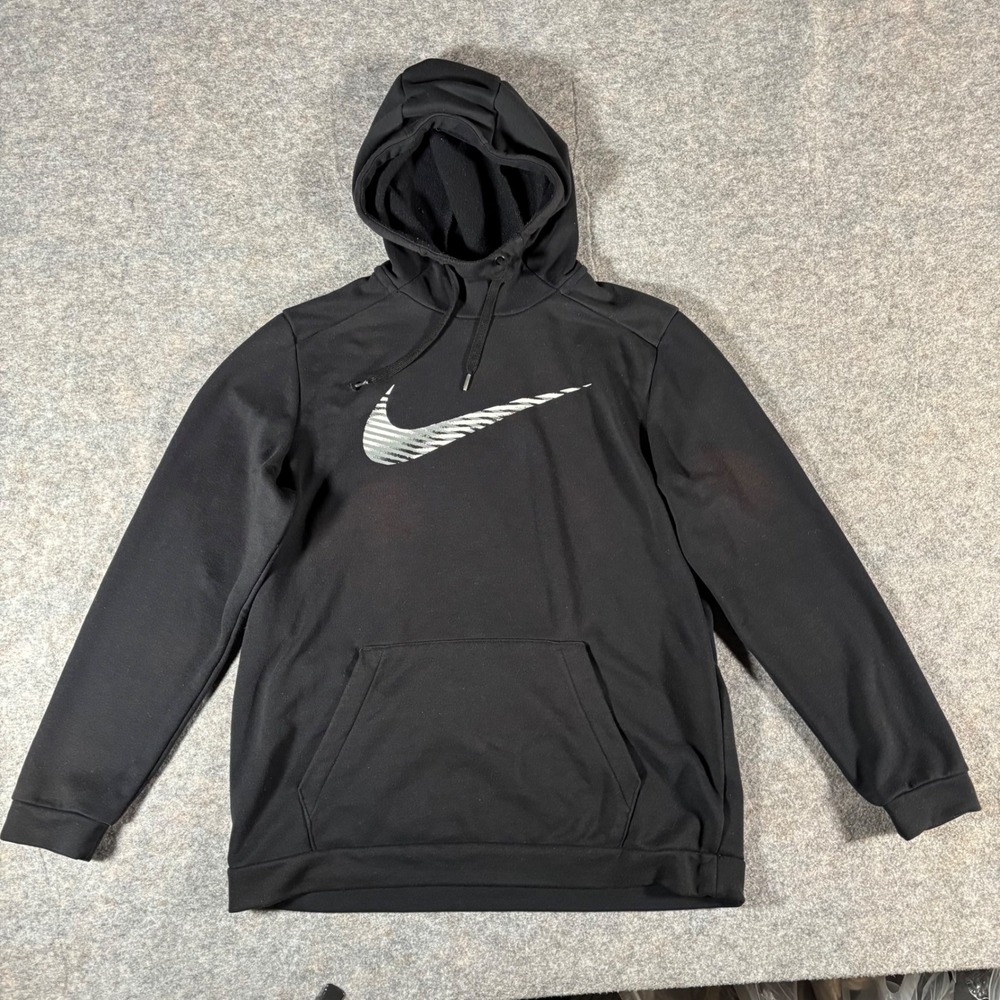 Nike Dri-Fit Mens Black Hoodie Long‎ Sleeve Athletic Pullover L Distressed Faded